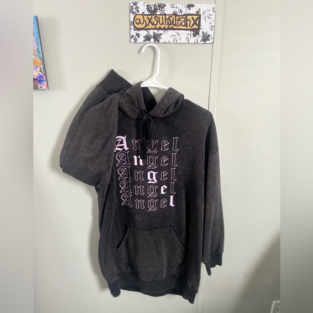 Oversized charcoal gray Angel hoodie M
